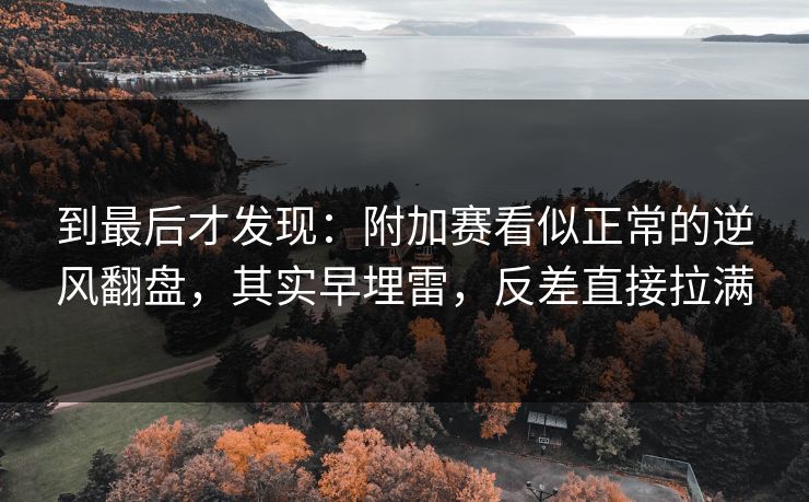 到最后才发现：附加赛看似正常的逆风翻盘，其实早埋雷，反差直接拉满