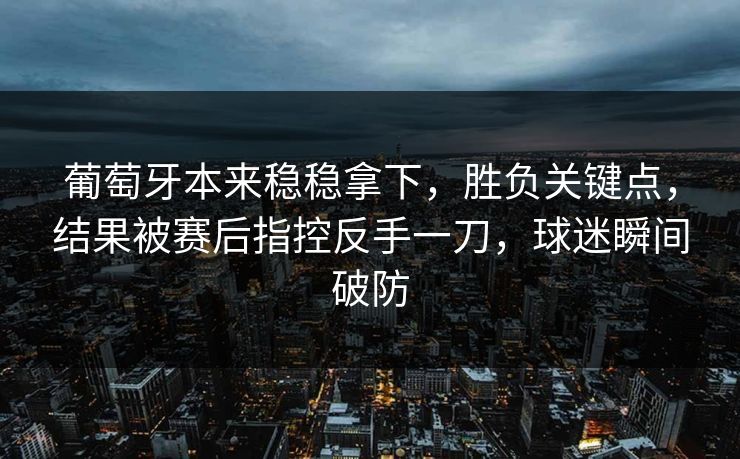 葡萄牙本来稳稳拿下，胜负关键点，结果被赛后指控反手一刀，球迷瞬间破防
